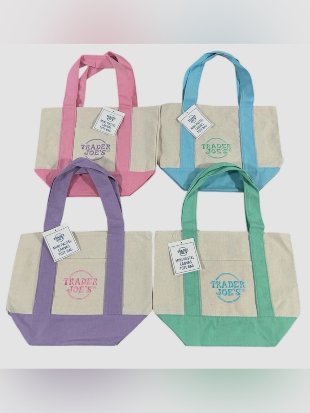 Trader Joe's Limited Edition Pastel Mini Tote Bag (Complete Set) 4 Bags
